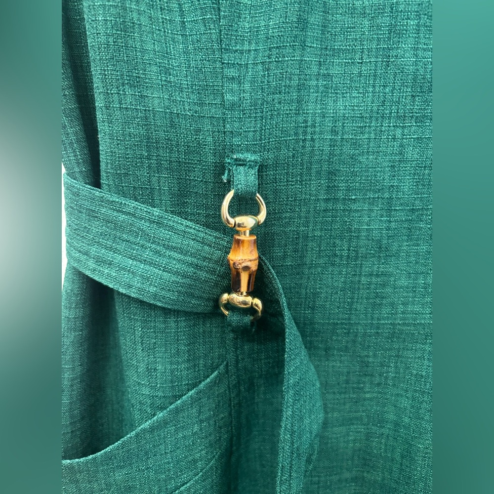 Ellen Tracy Elegant Green Sleeveless Belted Dress Size 10 - Picture 5 of 16